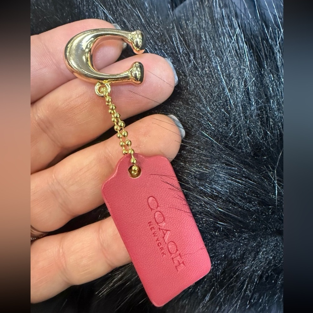 COACH “C” Charm Gold Tone Logo AND Leather Bag Tag with ball chain - Picture 6 of 8